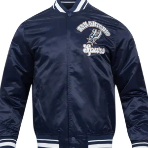 Navy Blue Satin Spurs Bomber Jacket