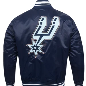 Navy Blue Satin Spurs Bomber Jacket Back