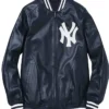 Navy Blue Varsity ny yankees leather jacket