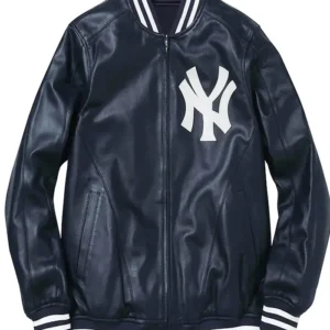 Navy Blue Varsity ny yankees leather jacket