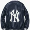 Navy Blue Varsity ny yankees leather jacket Back