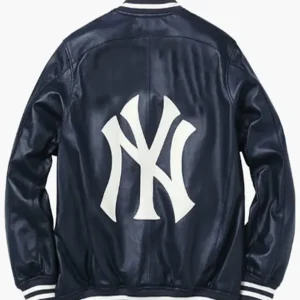 Navy Blue Varsity ny yankees leather jacket Back