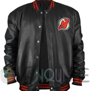 New Jersey Devils Black Leather Bomber Jacket