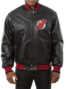New Jersey Devils Black Leather Bomber Jacket