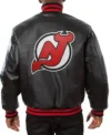 New Jersey Devils Black Leather Bomber Jacket Back