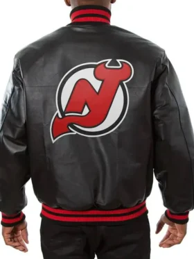 New Jersey Devils Black Leather Bomber Jacket Back