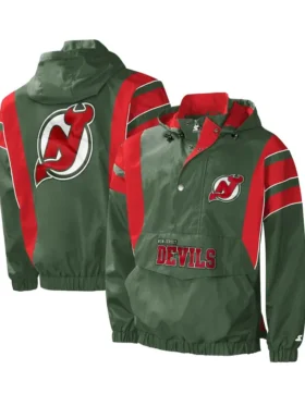 New Jersey Devils Green Pull Over Bomber Jacket