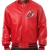 New Jersey Devils Leather Red Bomber Jacket