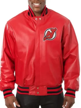 New Jersey Devils Leather Red Bomber Jacket