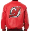 New Jersey Devils Leather Red Bomber Jacket Back