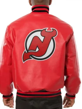 New Jersey Devils Leather Red Bomber Jacket Back