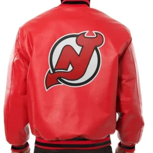 New Jersey Devils Leather Red Bomber Jacket Back