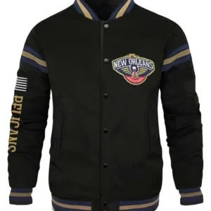 New Orleans Pelicans Black Satin Full Snap Bomber Jacket
