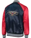 New Orleans Pelicans Navy Blue And Red Full Snap Bomber Jacket Back