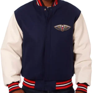 New Orleans Pelicans Navy Blue And White Wool Varsity Jacket