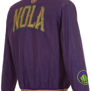 New Orleans Pelicans Purple Bomber Zipper Jacket Back