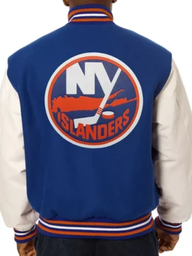 New York Islanders Blue and White Varsity Jacket Back