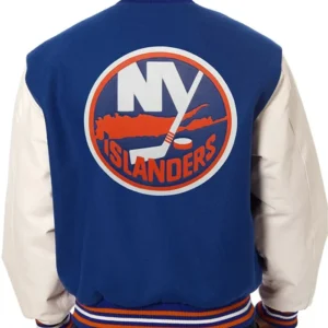 New York Islanders Blue and White Varsity Jacket Back