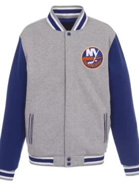 New York Islanders Grey and Blue Front Logo Jacket
