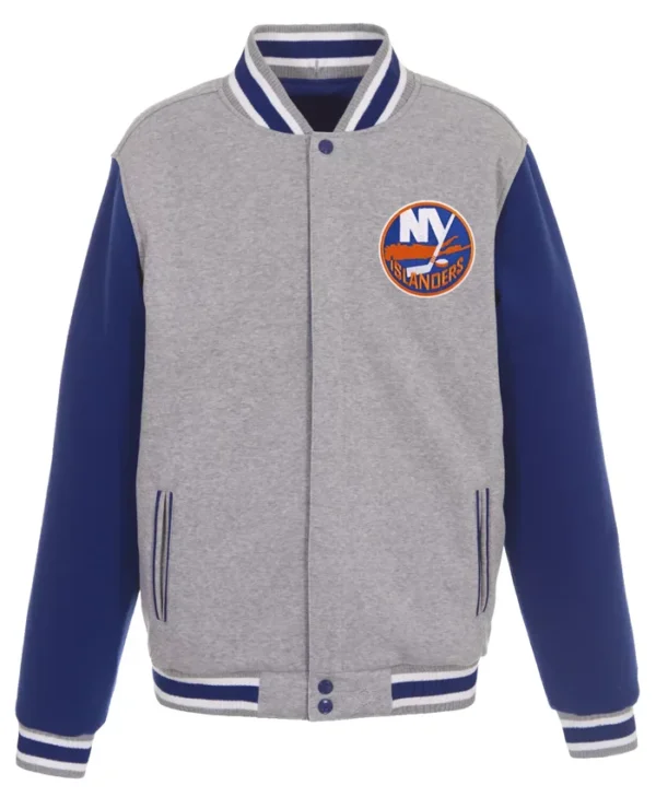 New York Islanders Grey and Blue Front Logo Jacket