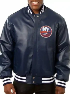New York Islanders Navy Blue Leather Jacket
