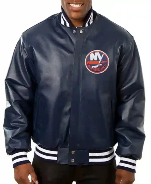New York Islanders Navy Blue Leather Jacket