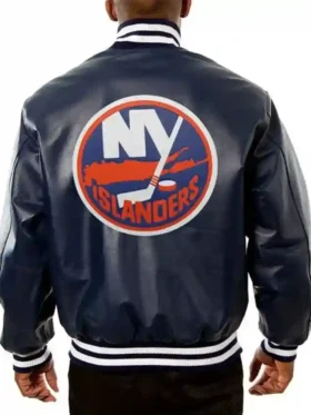 New York Islanders Navy Blue Leather Jacket Back