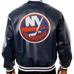 New York Islanders Navy Blue Leather Jacket Back