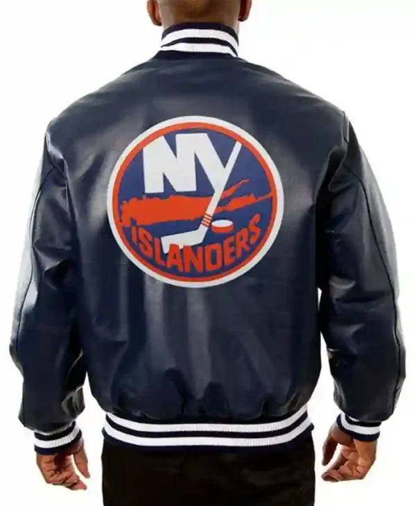 New York Islanders Navy Blue Leather Jacket Back