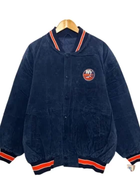 New York Islanders Vintage 1990s Suede Leather Bomber Jacket