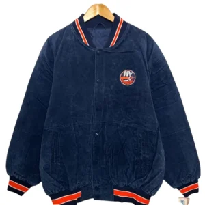 New York Islanders Vintage 1990s Suede Leather Bomber Jacket