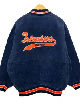 New York Islanders Vintage 1990s Suede Leather Bomber Jacket Back