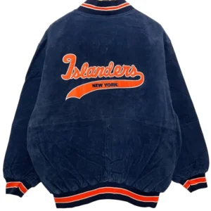 New York Islanders Vintage 1990s Suede Leather Bomber Jacket Back