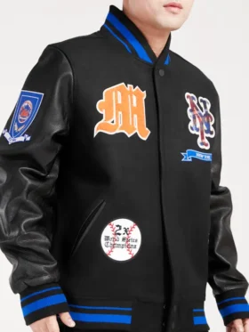 New York Mets Black Letterman Wool Varsity Jacket