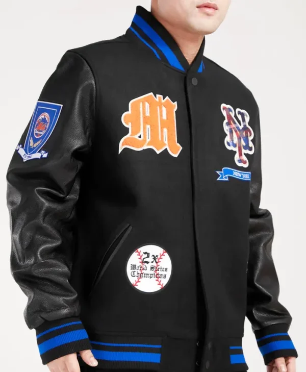 New York Mets Black Letterman Wool Varsity Jacket