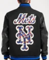 New York Mets Black Letterman Wool Varsity Jacket Back