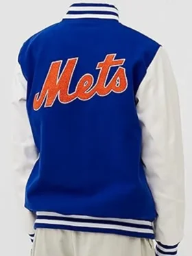 New York Mets Blue And White Wool Varsity Jacket Back