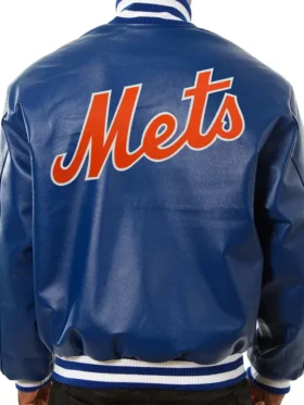 New York Mets Blue Bomber Leather Jacket Back