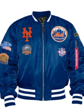 New York Mets Blue Satin Ma 1 Bomber Jacket
