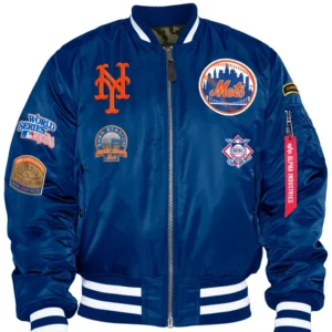 New York Mets Blue Satin Ma 1 Bomber Jacket