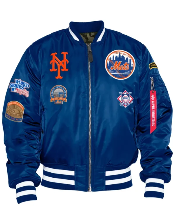 New York Mets Blue Satin Ma 1 Bomber Jacket
