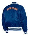 New York Mets Blue Satin Ma 1 Bomber Jacket Back