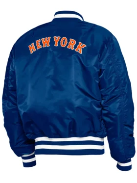 New York Mets Blue Satin Ma 1 Bomber Jacket Back