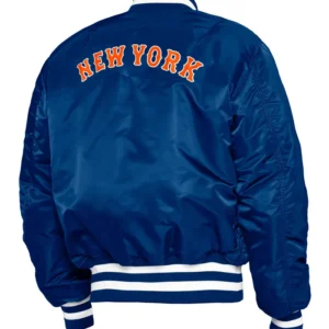New York Mets Blue Satin Ma 1 Bomber Jacket Back