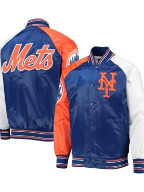 New York Mets Satin Full Snap Bomber Jacket