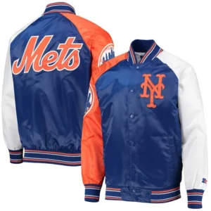 New York Mets Satin Full Snap Bomber Jacket