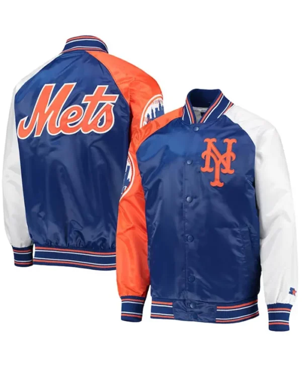 New York Mets Satin Full Snap Bomber Jacket