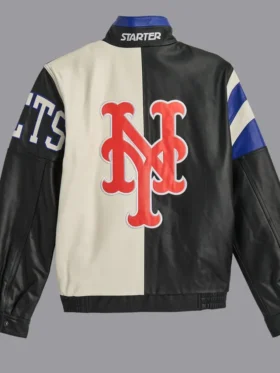 New York Mets Vintage Leather Zipper Jacket Back