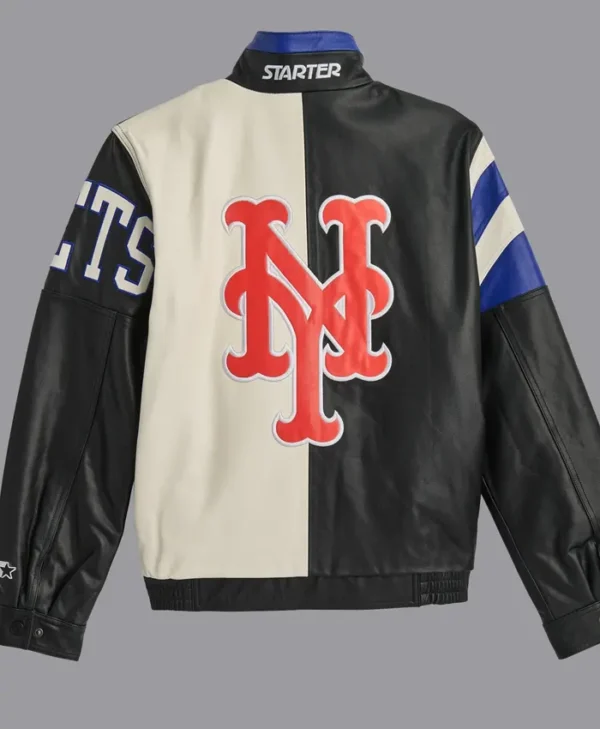 New York Mets Vintage Leather Zipper Jacket Back