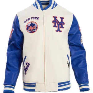 New York Mets White And Blue Varsity Wool Jacket